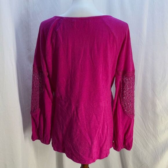 Soft Surroundings Bella Tunic top shirt bamboo fuchsia pink lace sleeve Sz M - Picture 6 of 8